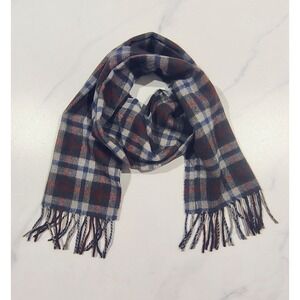 Brooks Brothers Made in Italy Blue Red Tattersall Plaid Baby Camel Hair Scarf